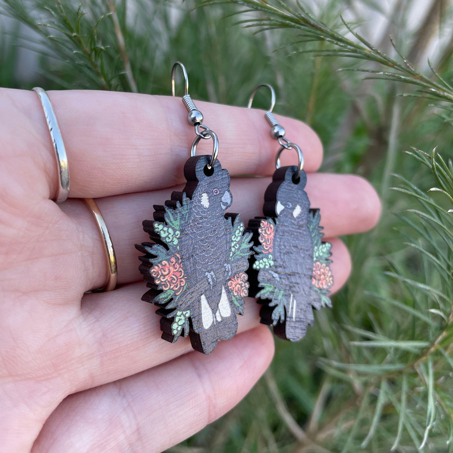 Carnaby's Black Cockatoo Wooden Earrings