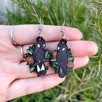 Carnaby's Black Cockatoo Wooden Earrings
