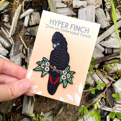 Red-tailed Black Cockatoo (Male) Embroided Iron on Patch