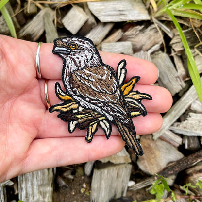 Tawny Frogmouth Embroided Iron on Patch