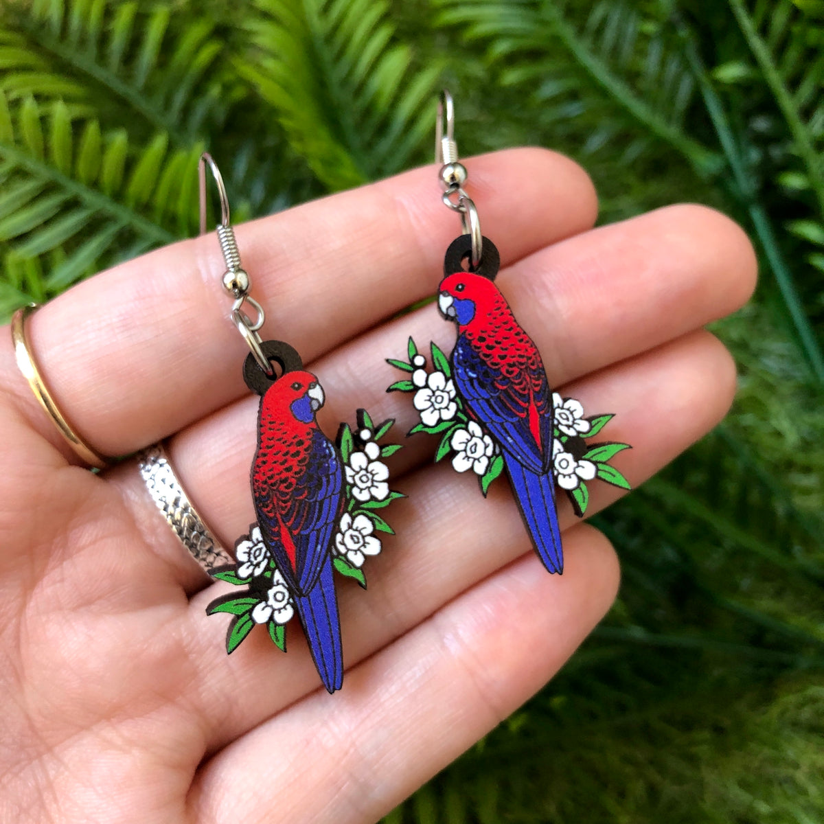 Crimson Rosella Wooden Earrings