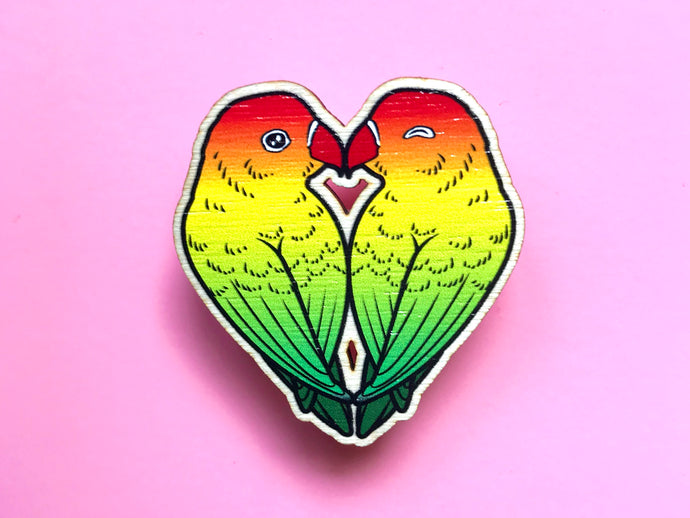 Lovebirds Wooden Pin