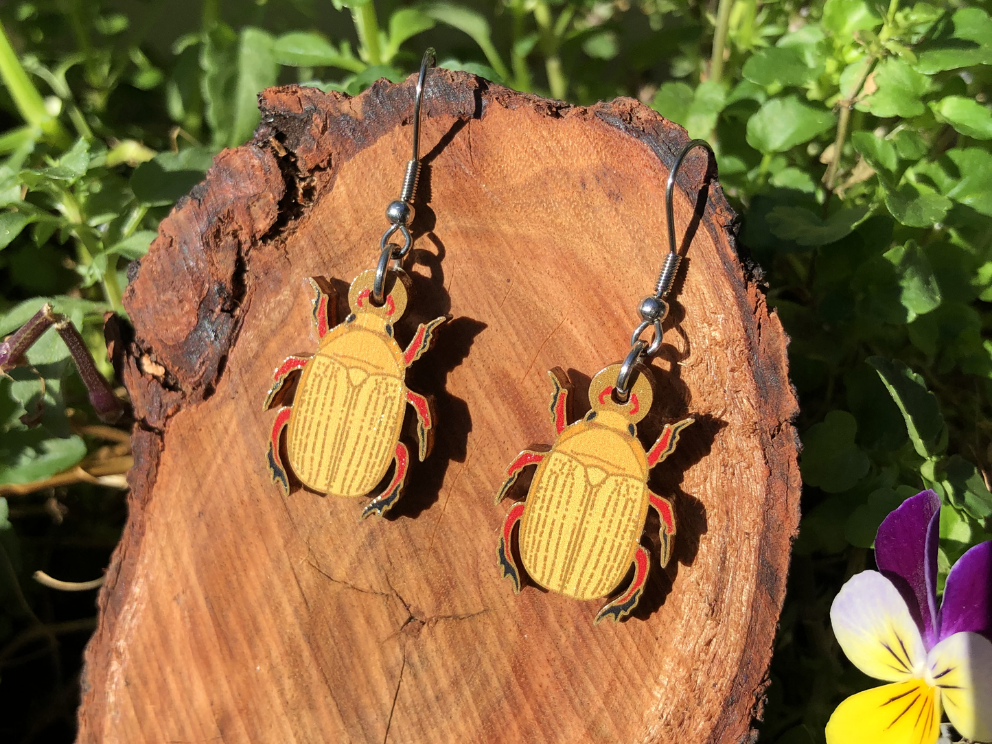 Christmas Beetle Wooden Earrings