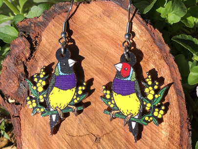 Gouldian Finch Wooden Earrings