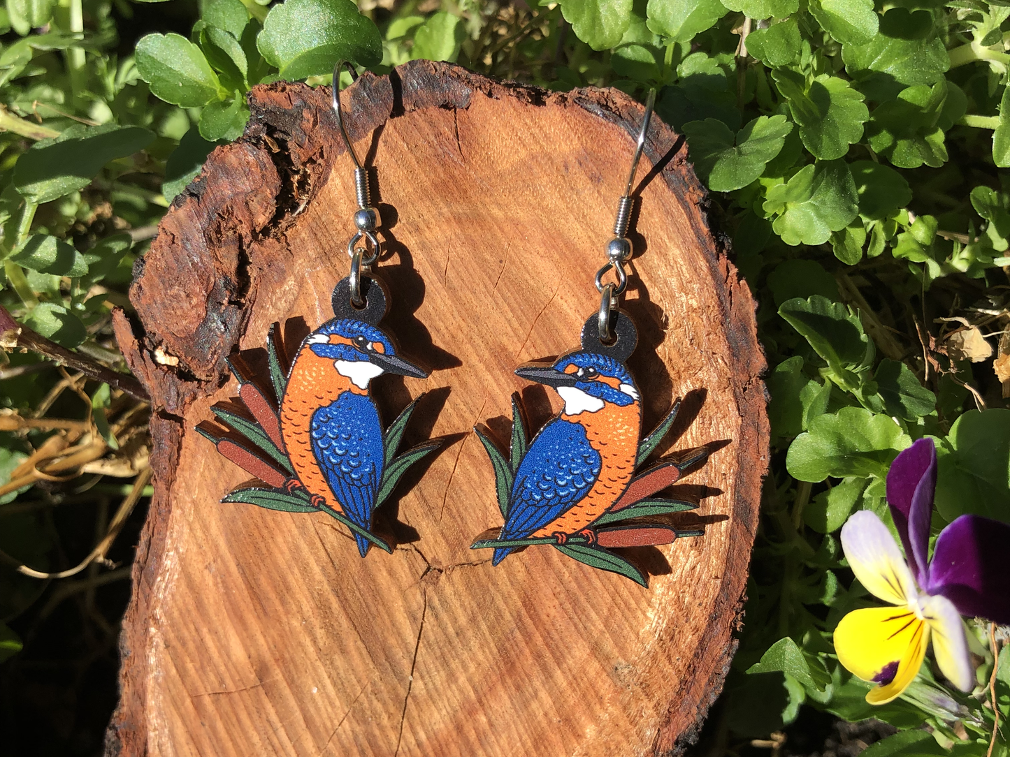 Common Kingfisher Wooden Earrings