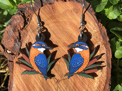 Common Kingfisher Wooden Earrings