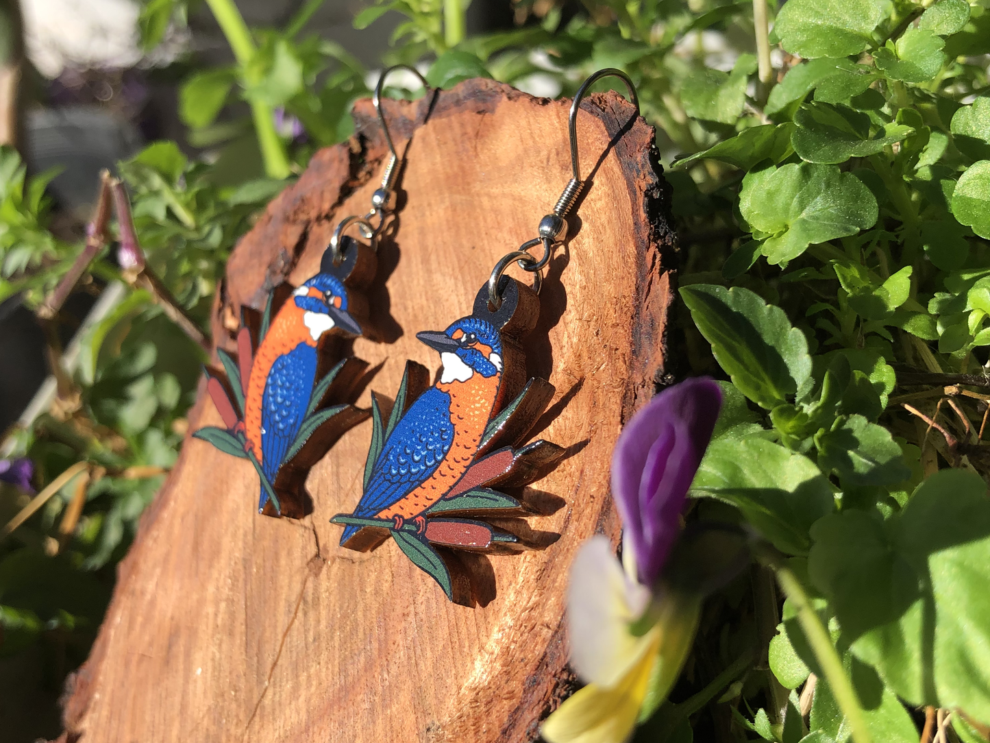 Common Kingfisher Wooden Earrings