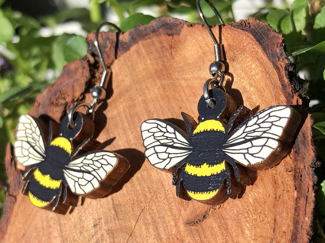Bumble Bee Wooden Earrings