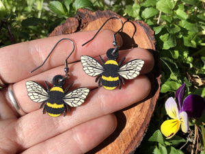 Bumble Bee Wooden Earrings