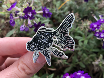 Black Moor Goldfish Pin (Silver Variant)