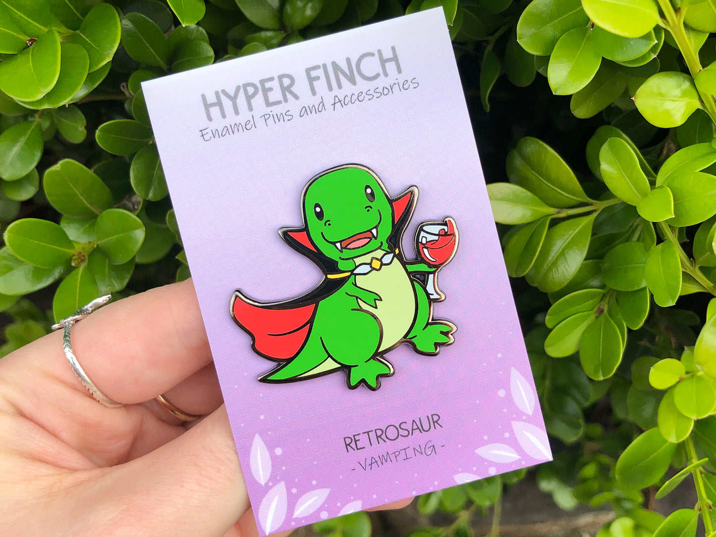 Retrosaur Vamping Enamel Pin