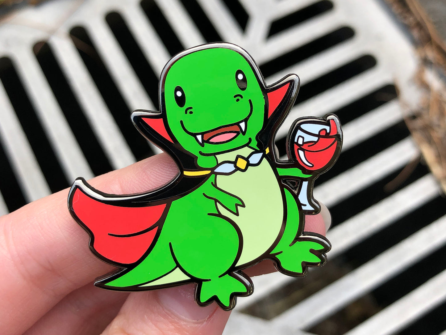 Retrosaur Vamping Enamel Pin