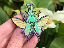 Load image into Gallery viewer, Rainbow Stag Beetle Black Enamel Pin