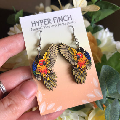 Sun Conure Wooden Earrings