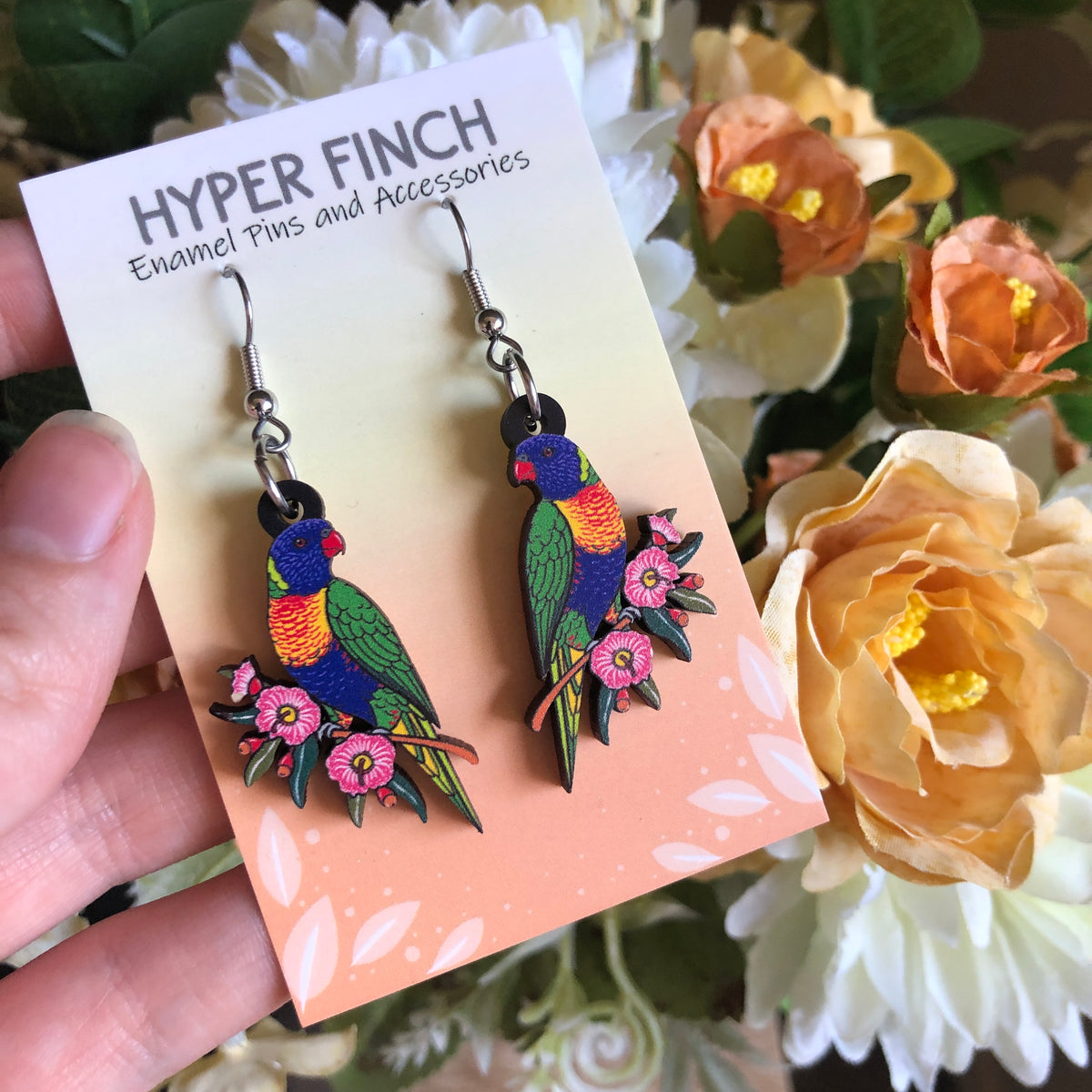 Rainbow Lorikeet Wooden Earrings