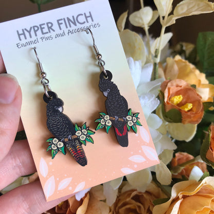 Red-tailed Black Cockatoo Wooden Earrings