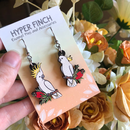 Sulphur-crested Cockatoo Wooden Earrings