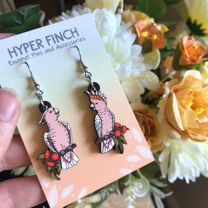 Pink Cockatoo Wooden Earrings