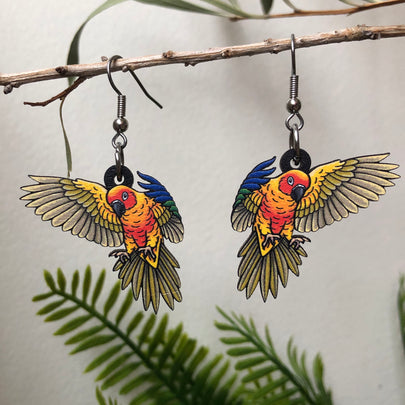 Sun Conure Wooden Earrings