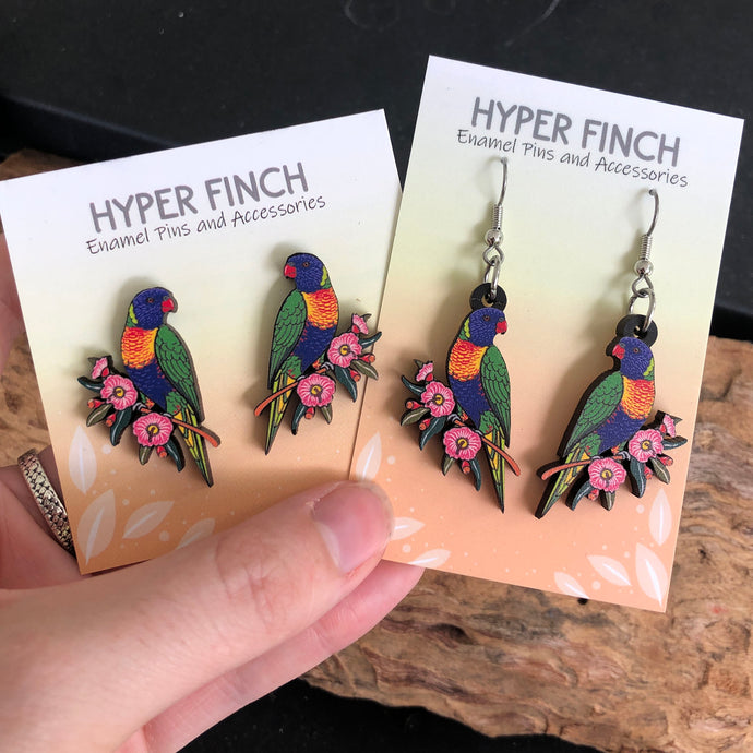 Rainbow Lorikeet Wooden Earrings