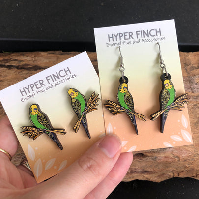 Wild Budgie Wooden Earrings