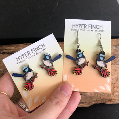 Superb Fairywren Wooden Earrings