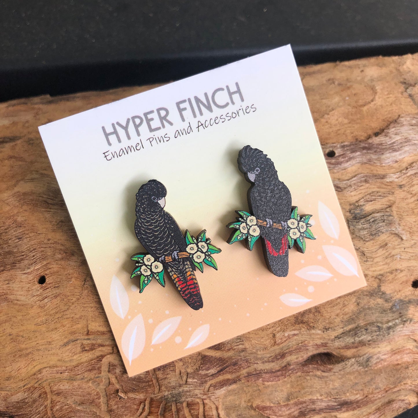 Red-tailed Black Cockatoo Wooden Earrings