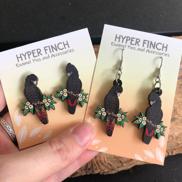 Red-tailed Black Cockatoo Wooden Earrings