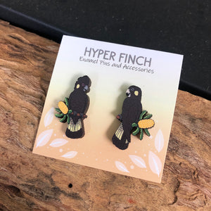 Yellow-tailed Black Cockatoo Wooden Earrings