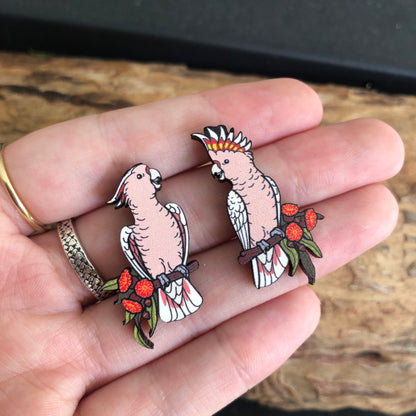 Major Mitchell's Cockatoo Wooden Earrings