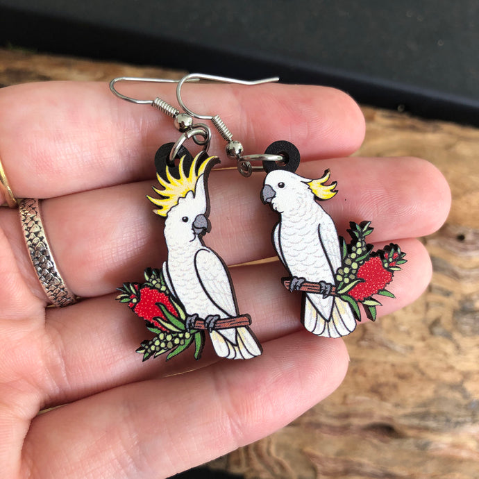 Sulphur-crested Cockatoo Wooden Earrings