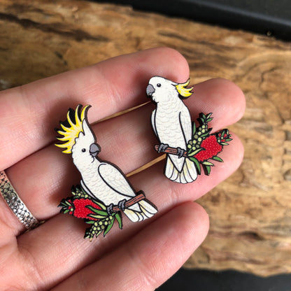 Sulphur-crested Cockatoo Wooden Earrings