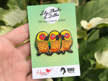 Load image into Gallery viewer, Lily, Phoebe &amp; Detka The Sun Conure Sisters Hard Enamel Pin