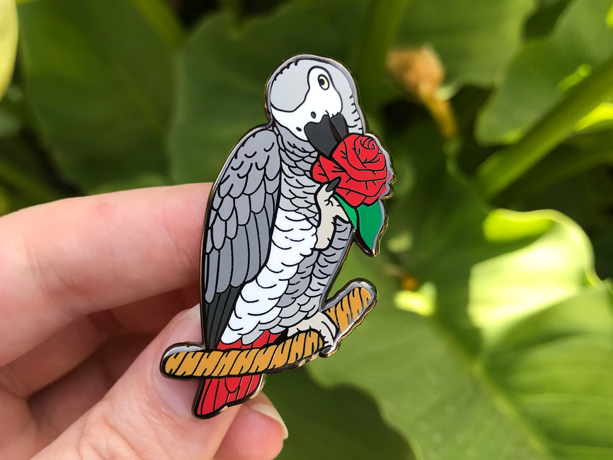 Bean the Congo African Grey Enamel Pin
