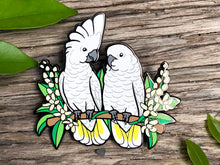 Load image into Gallery viewer, Umbrella / White Cockatoos Hard Enamel Pin