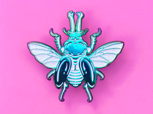 Rainbow Stag Beetle White Enamel Pin