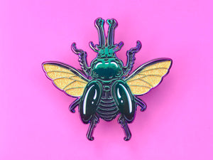 Rainbow Stag Beetle Black Enamel Pin