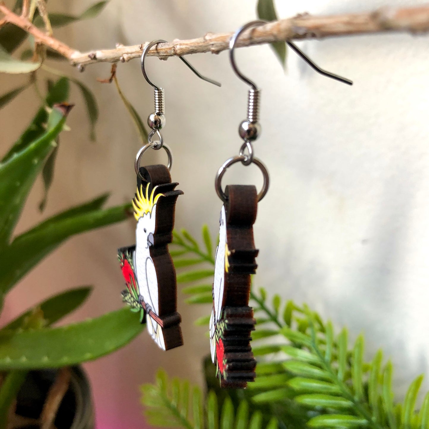 Sulphur-crested Cockatoo Wooden Earrings