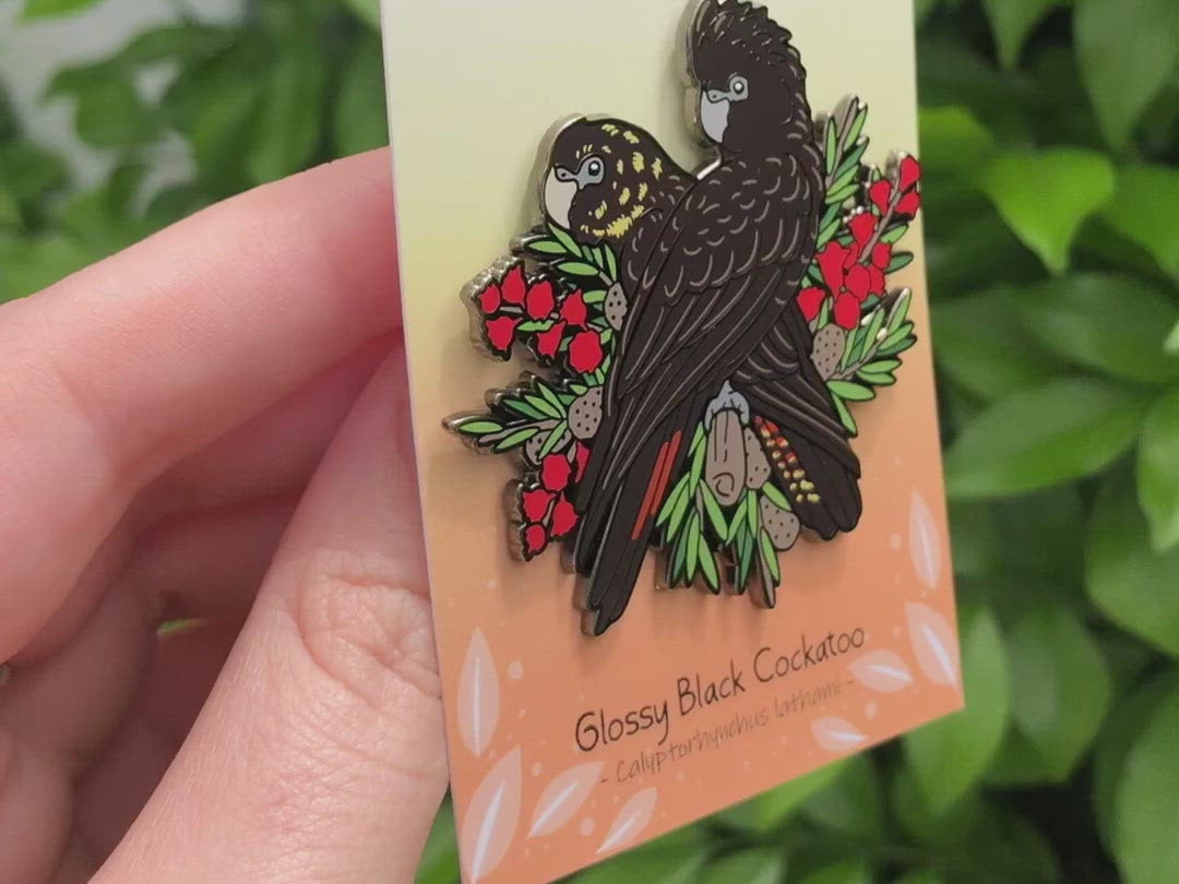 Glossy Black Cockatoos Enamel Pin