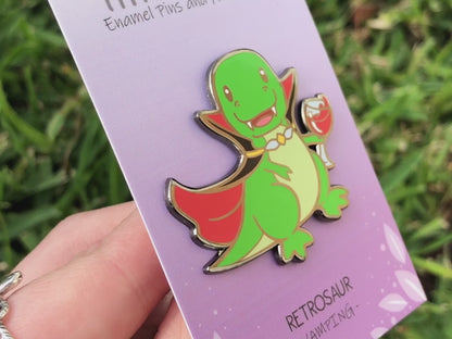 Retrosaur Vamping Enamel Pin