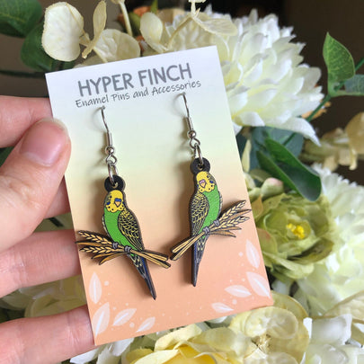 Wild Budgie Wooden Earrings